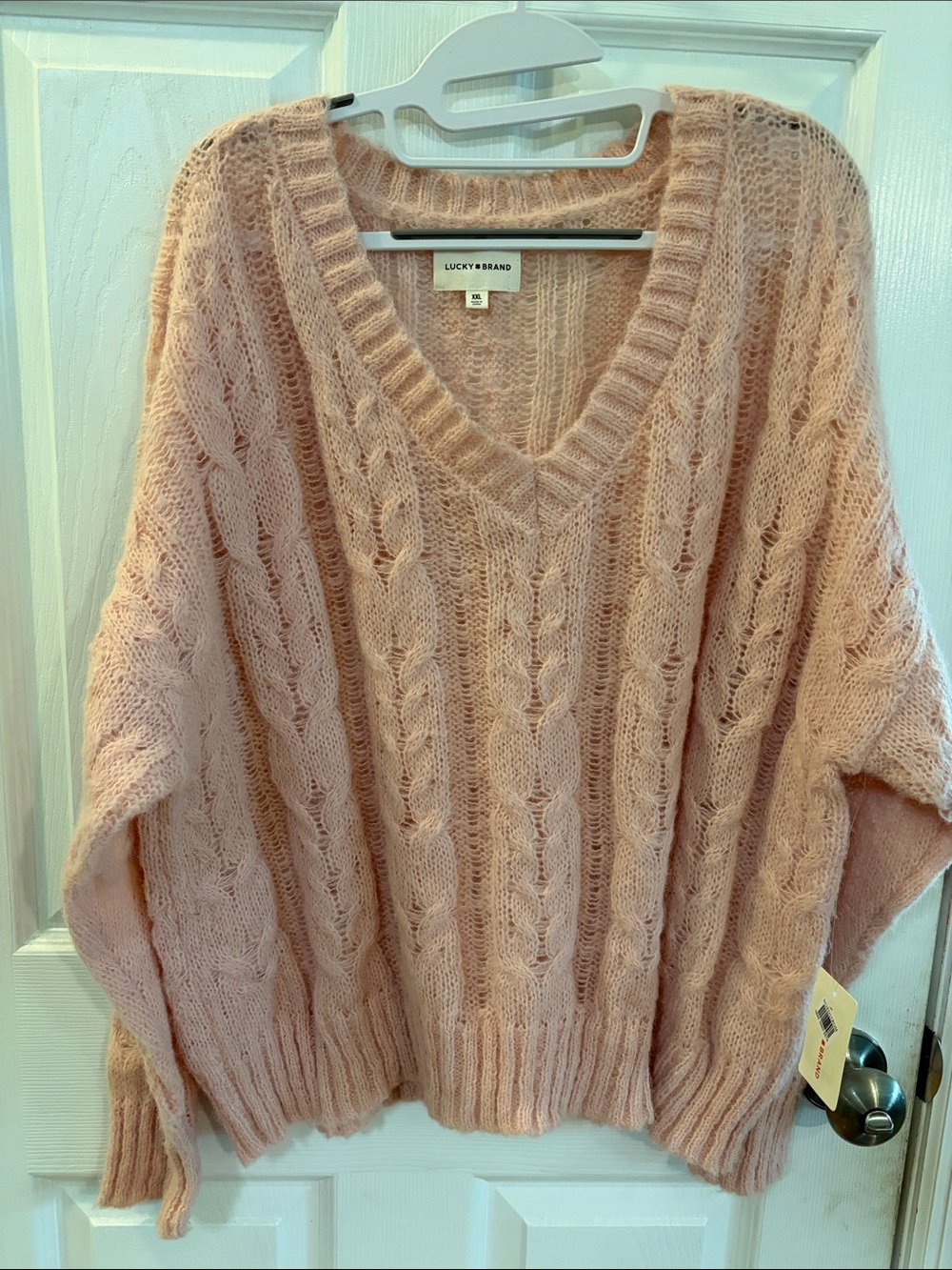 Lucky Brand Blush Pink Cable-Knit V-Neck Sweater